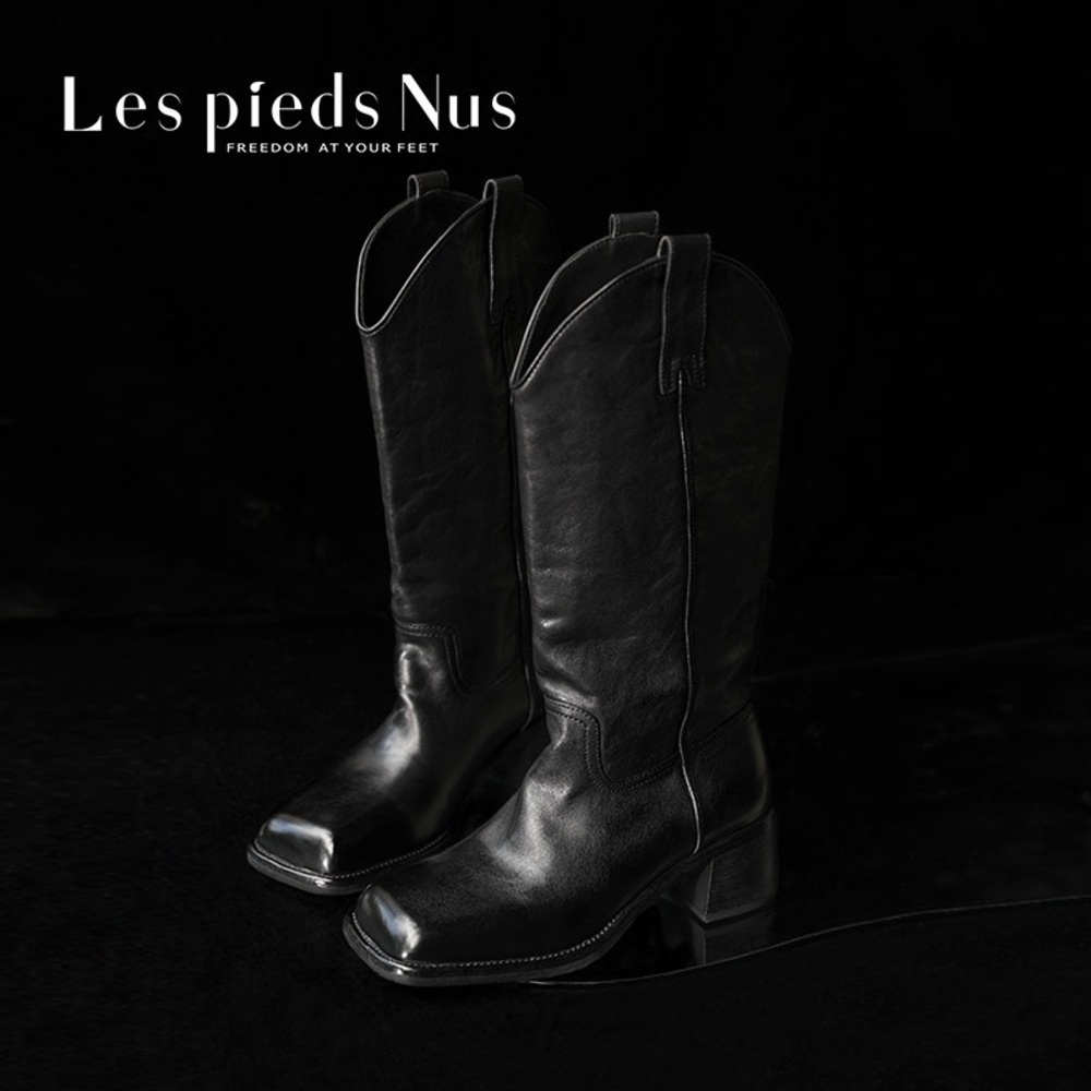 Les pieds nus high-end original mid-calf square toe handmade western boots 38